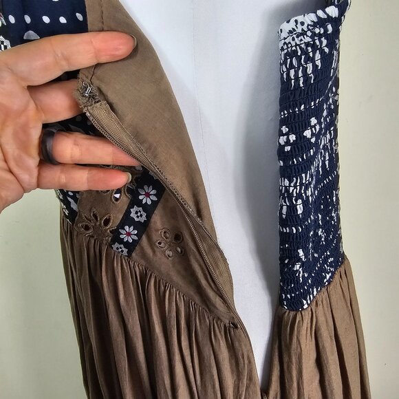 Free People Bossa Nova Midi Dress 12 Hi-Low Eyelet Lace Boho Floral Trim Peasant - Picture 6 of 14